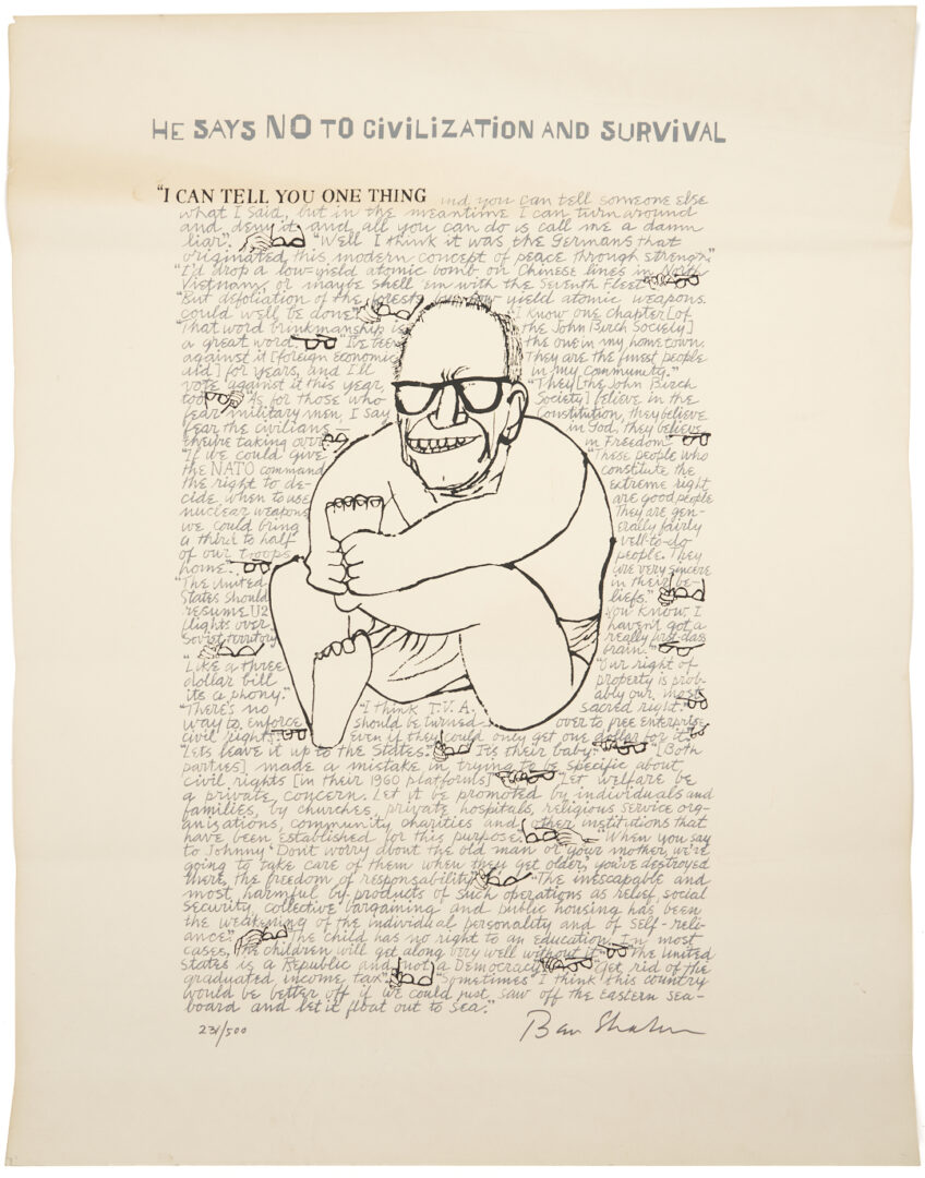 Lot 1170: Ben Shahn Signed 1964 Anti Goldwater Political Poster