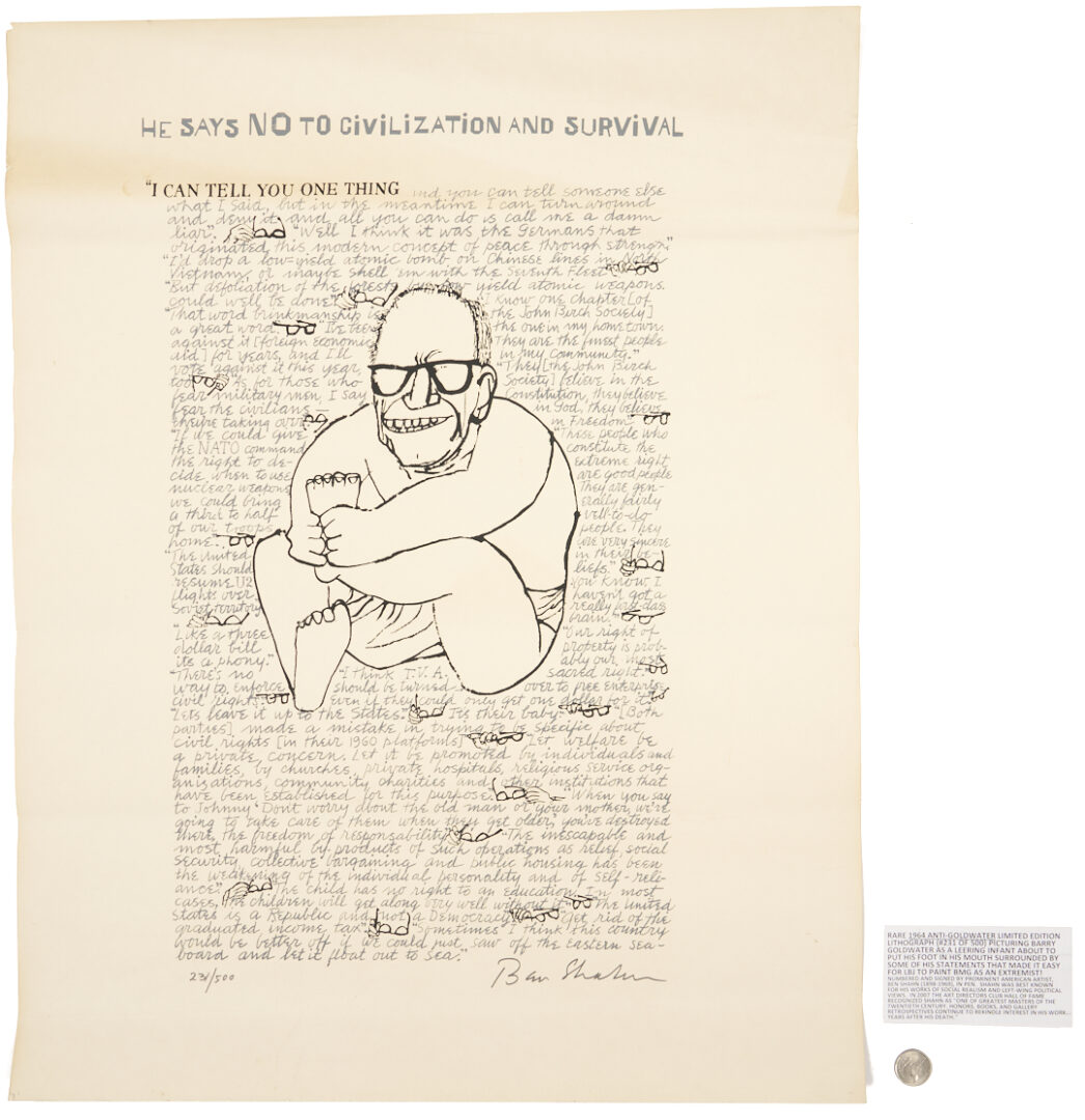 Lot 1170: Ben Shahn Signed 1964 Anti Goldwater Political Poster