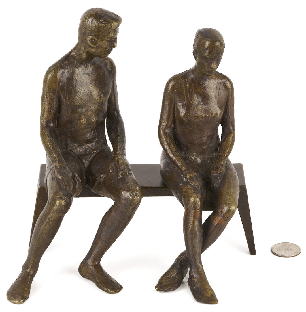 Lot 1175: Bronze Sculpture of 2 Figures on Bench