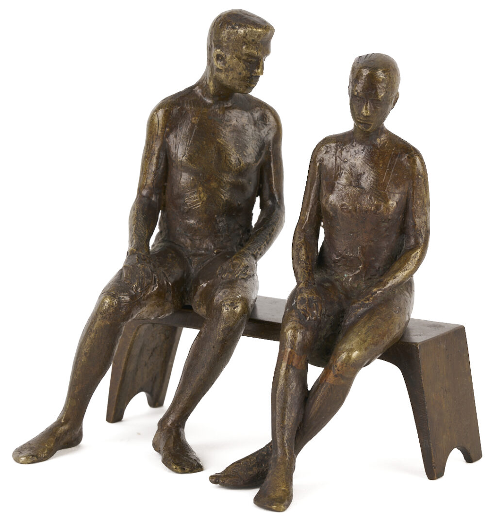 Lot 1175: Bronze Sculpture of 2 Figures on Bench