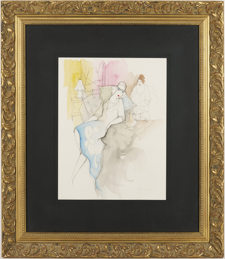 Lot 1189: Itzchak Tarkay Signed Watercolor of Two Ladies