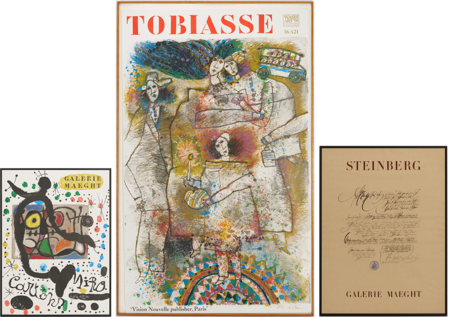 Lot 1195: 3 Modernist Posters: Miro, Steinberg and Signed Tobaisse