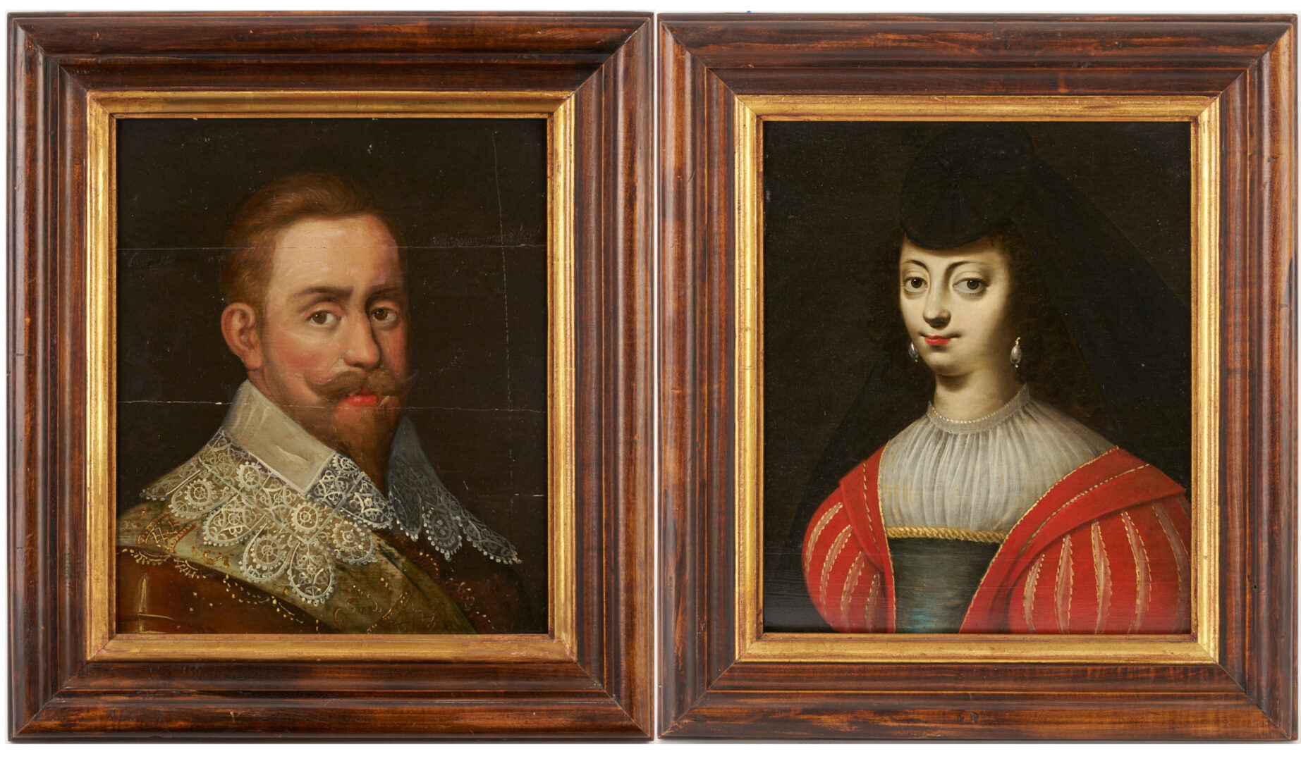 Lot 120: Pr. 17th c. European Pendant Portraits, Gustavus Adolphus & Maria Eleonora