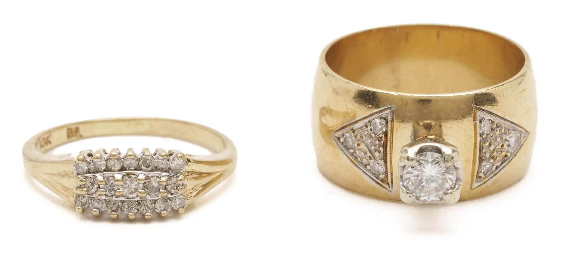 Lot 1213: Two (2) Ladies' Yellow Gold & Diamond Rings