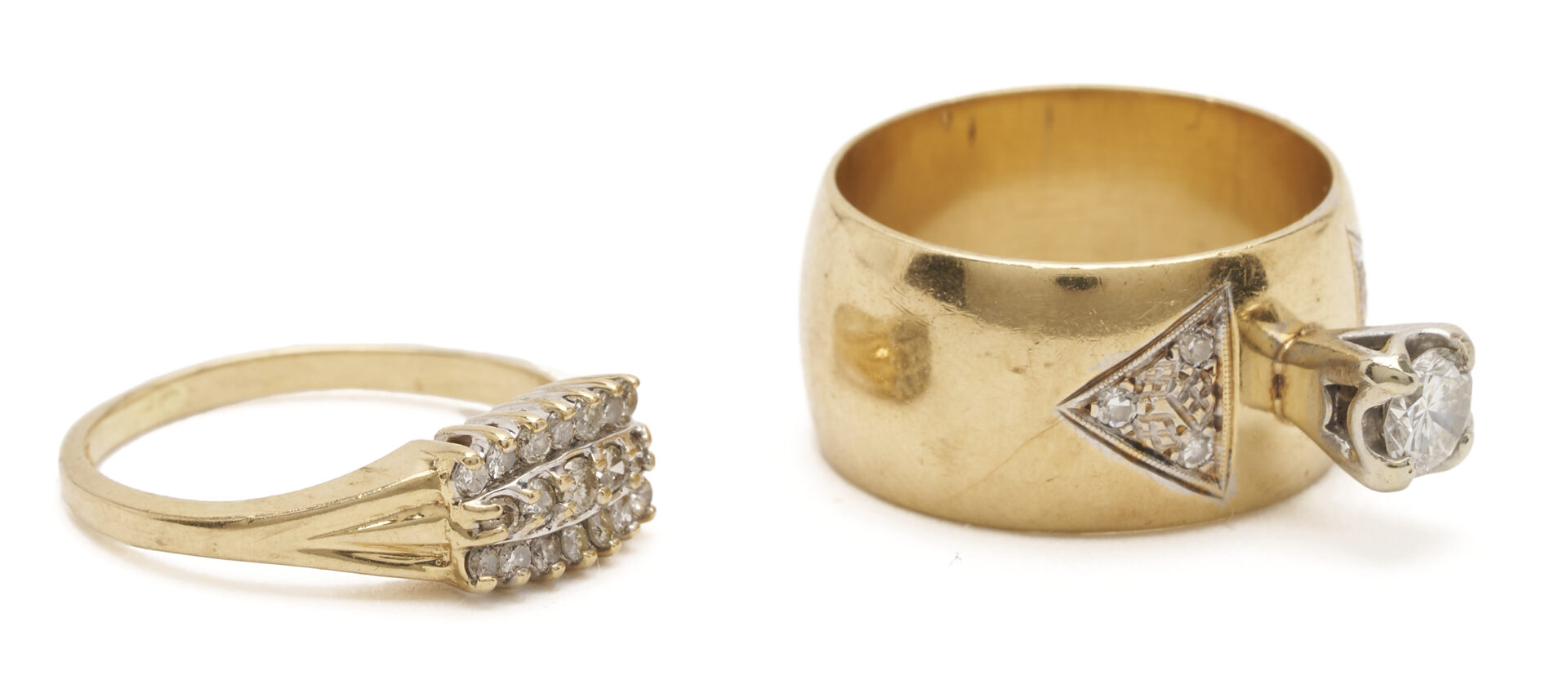 Lot 1213: Two (2) Ladies' Yellow Gold & Diamond Rings