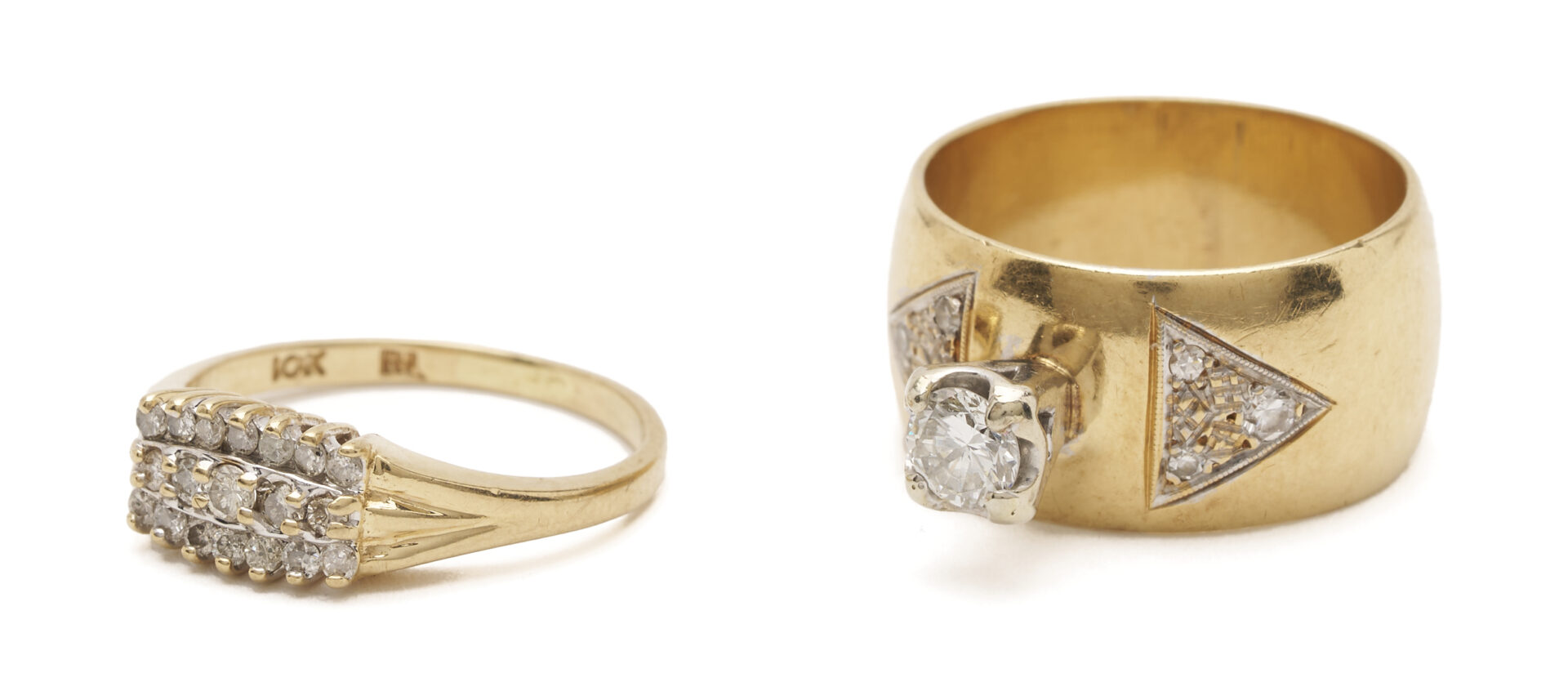 Lot 1213: Two (2) Ladies' Yellow Gold & Diamond Rings