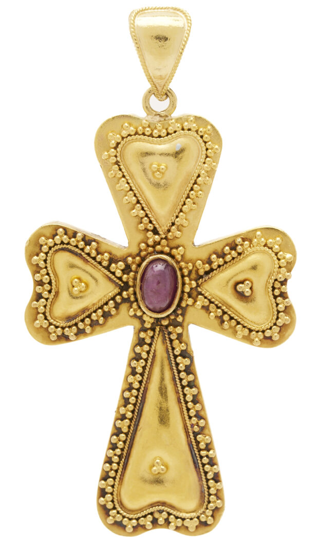 Lot 1215: 22K Gold & Ruby Cross Pendant