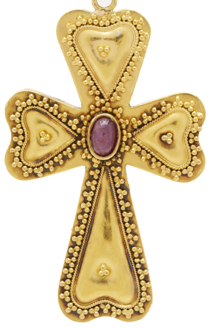 Lot 1215: 22K Gold & Ruby Cross Pendant