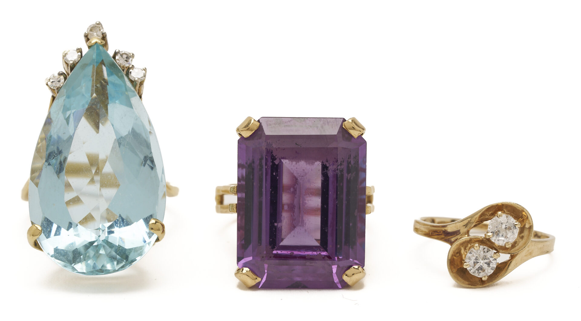 Lot 1216: Three (3) Gold & Gemstone Rings incl. Topaz & Purple Sapphire