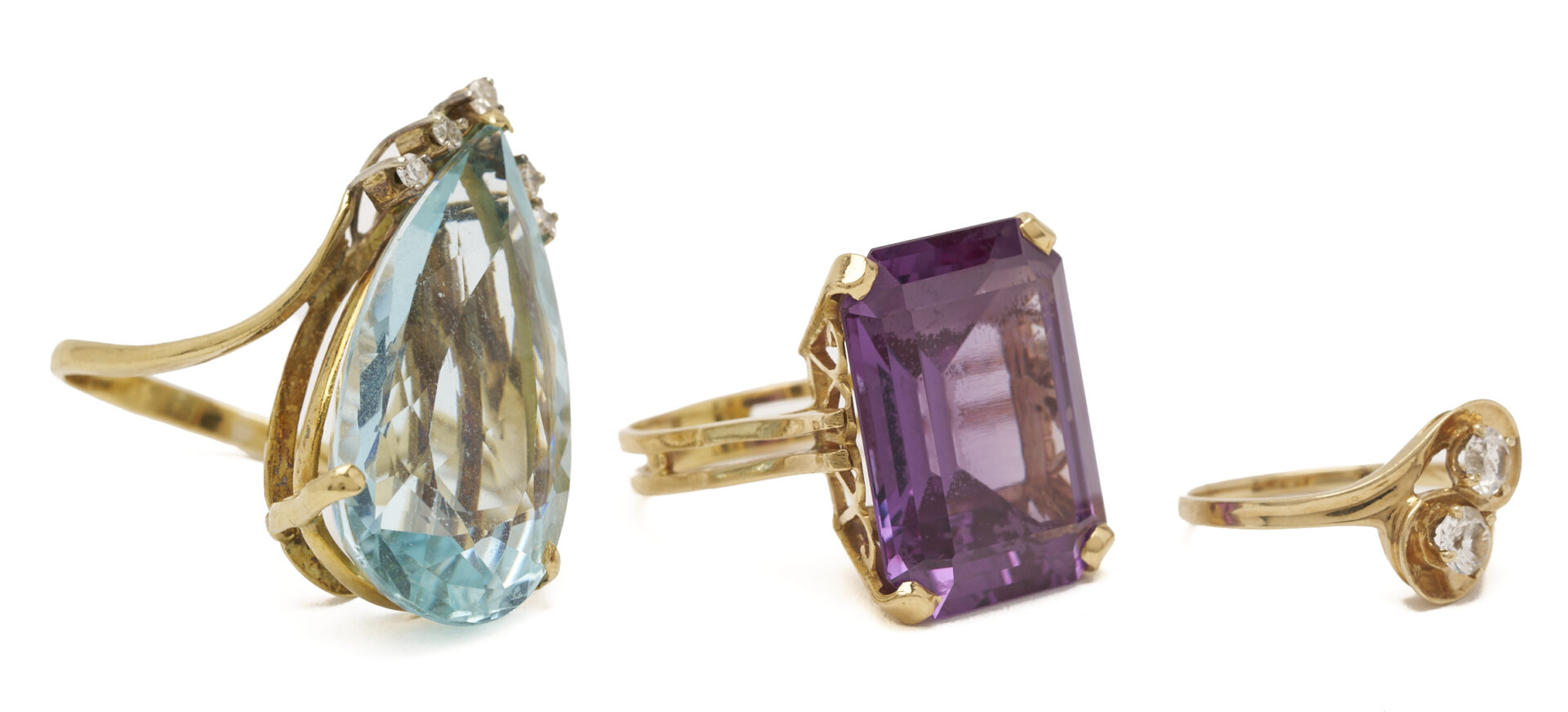 Lot 1216: Three (3) Gold & Gemstone Rings incl. Topaz & Purple Sapphire