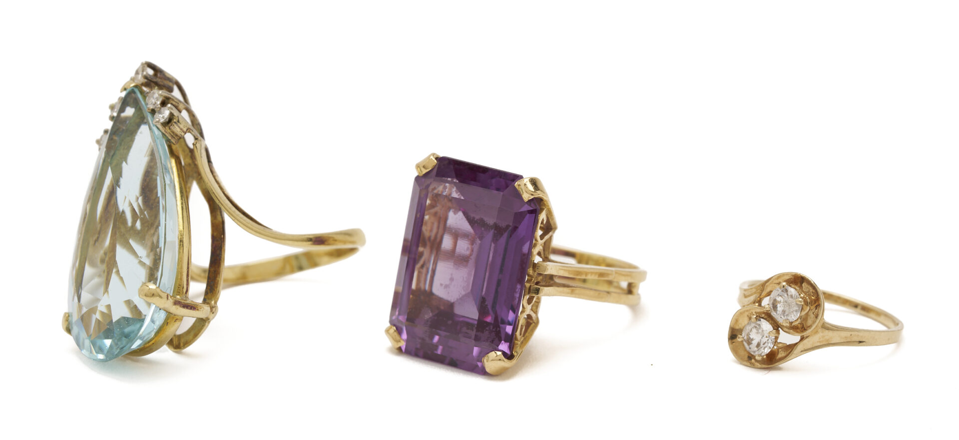 Lot 1216: Three (3) Gold & Gemstone Rings incl. Topaz & Purple Sapphire