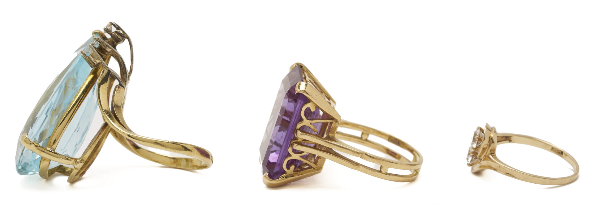 Lot 1216: Three (3) Gold & Gemstone Rings incl. Topaz & Purple Sapphire