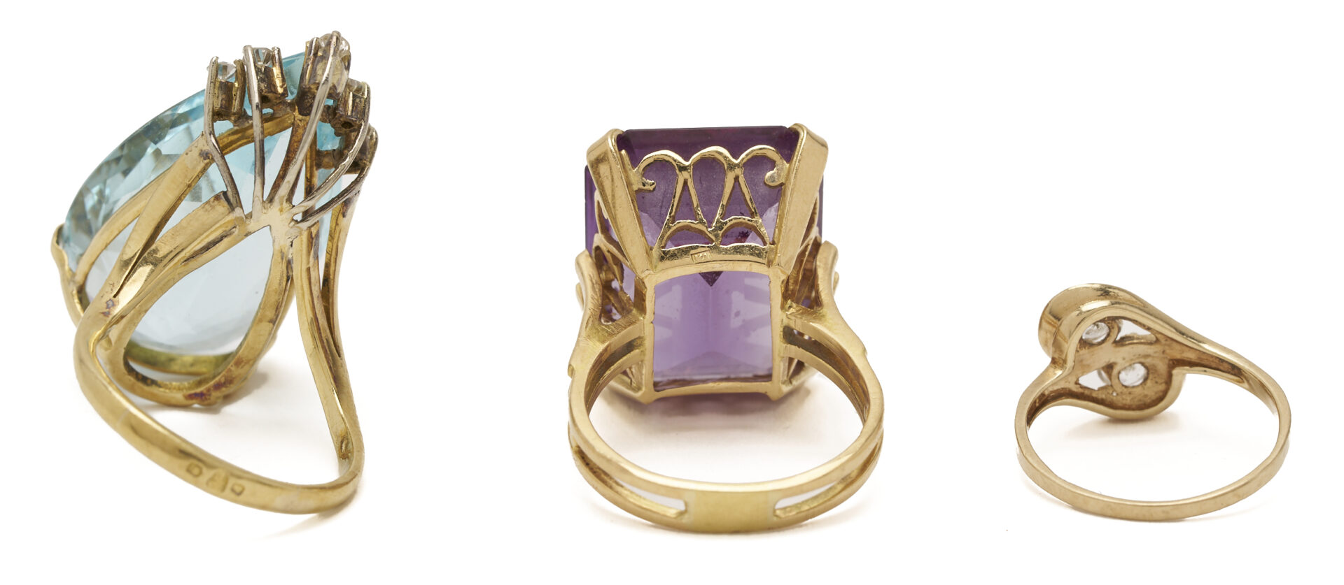 Lot 1216: Three (3) Gold & Gemstone Rings incl. Topaz & Purple Sapphire