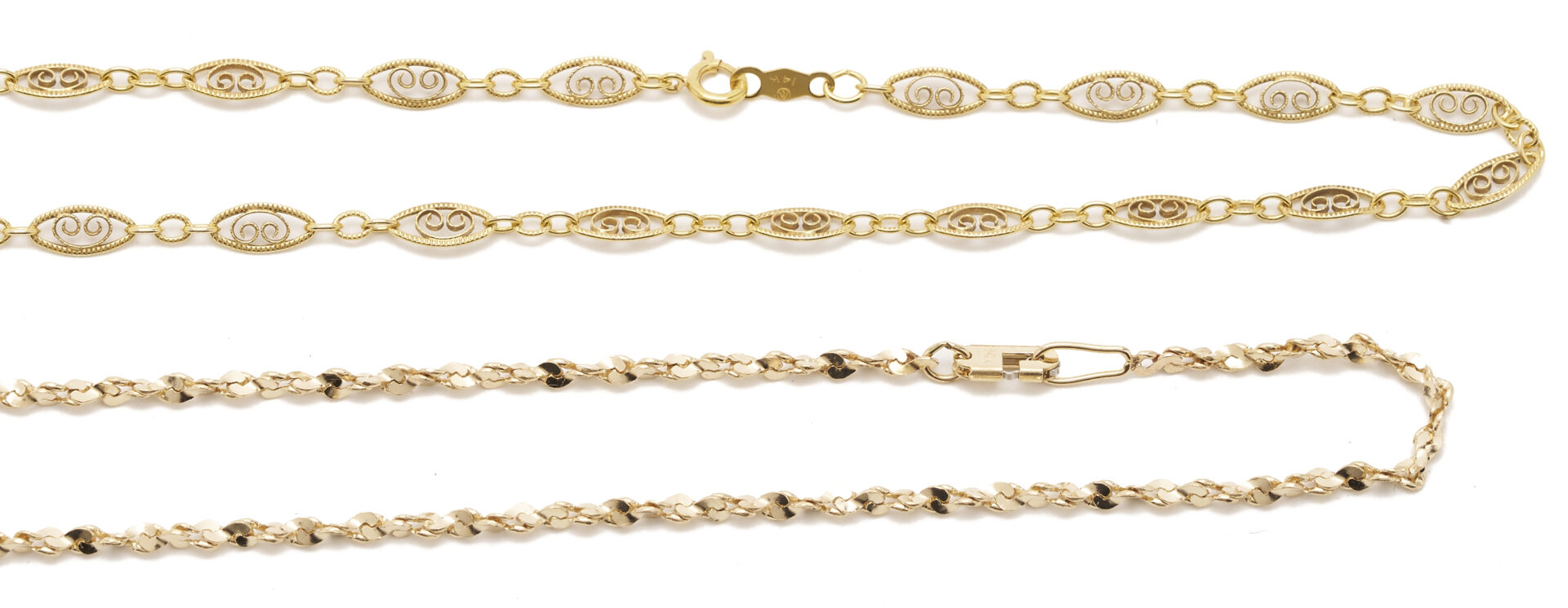 Lot 1217: Two (2) 14K Gold Necklaces, Twist & Oval Link