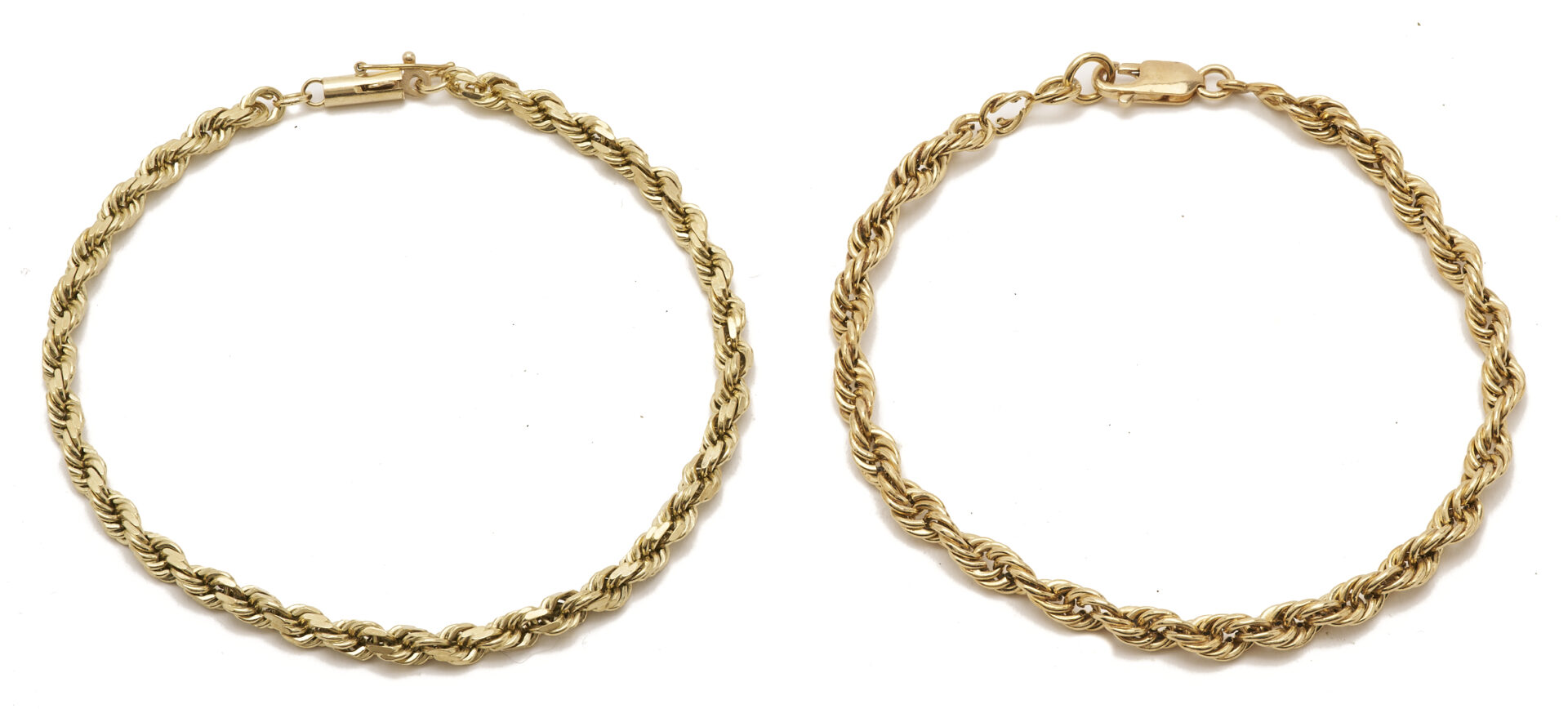 Lot 1226: Two (2) Ladies' Yellow Gold Rope Chain Bracelets