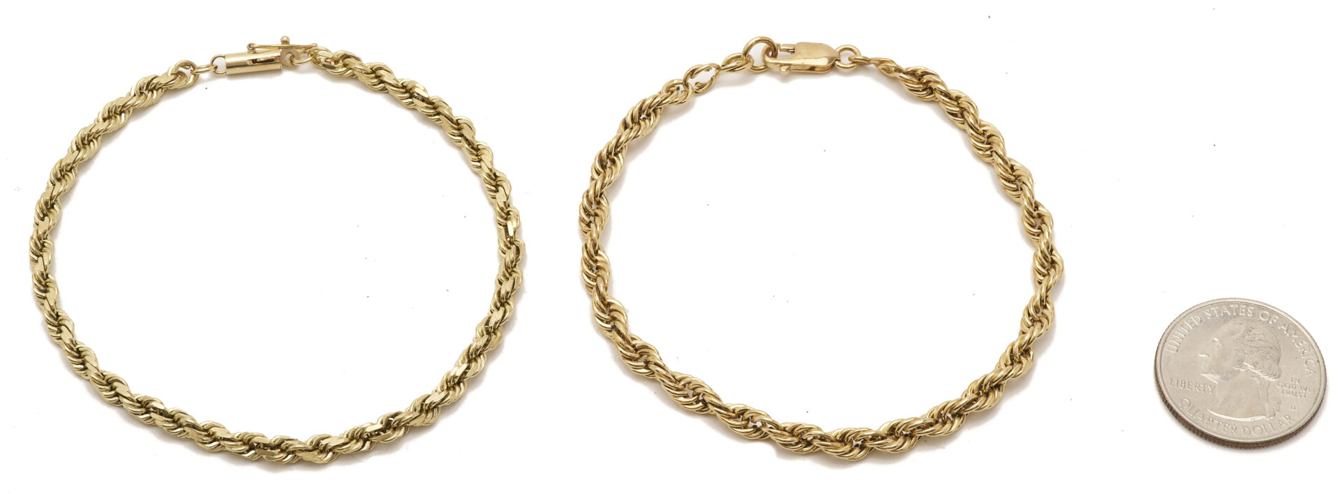 Lot 1226: Two (2) Ladies' Yellow Gold Rope Chain Bracelets