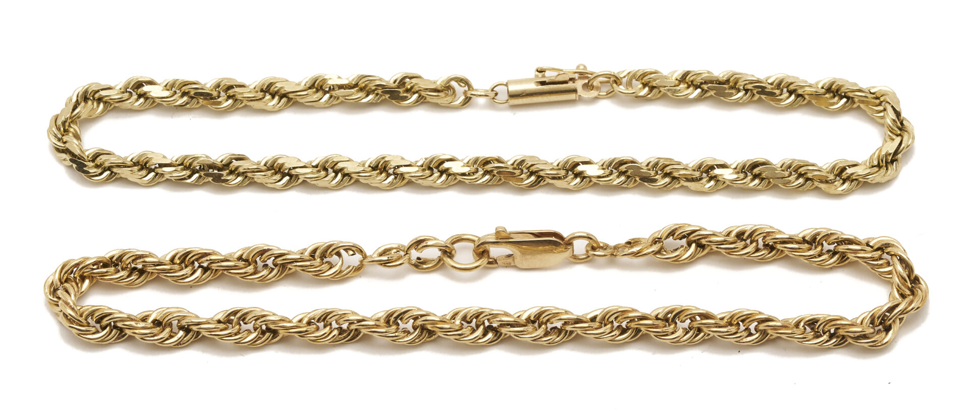 Lot 1226: Two (2) Ladies' Yellow Gold Rope Chain Bracelets