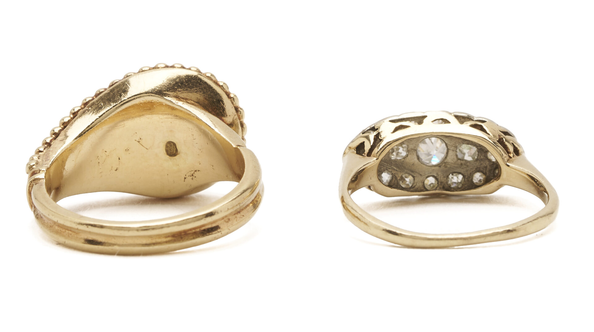 Lot 1228: Two (2) Rings: 14K Gold, Diamond & Sapphire Ring; 14K Gold & Diamond Ring