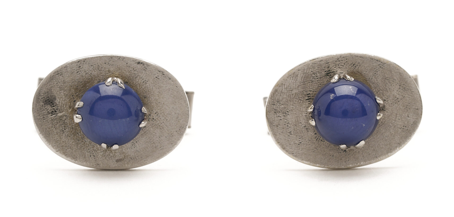 Lot 1229: 14K White Gold & Sapphire Cufflinks