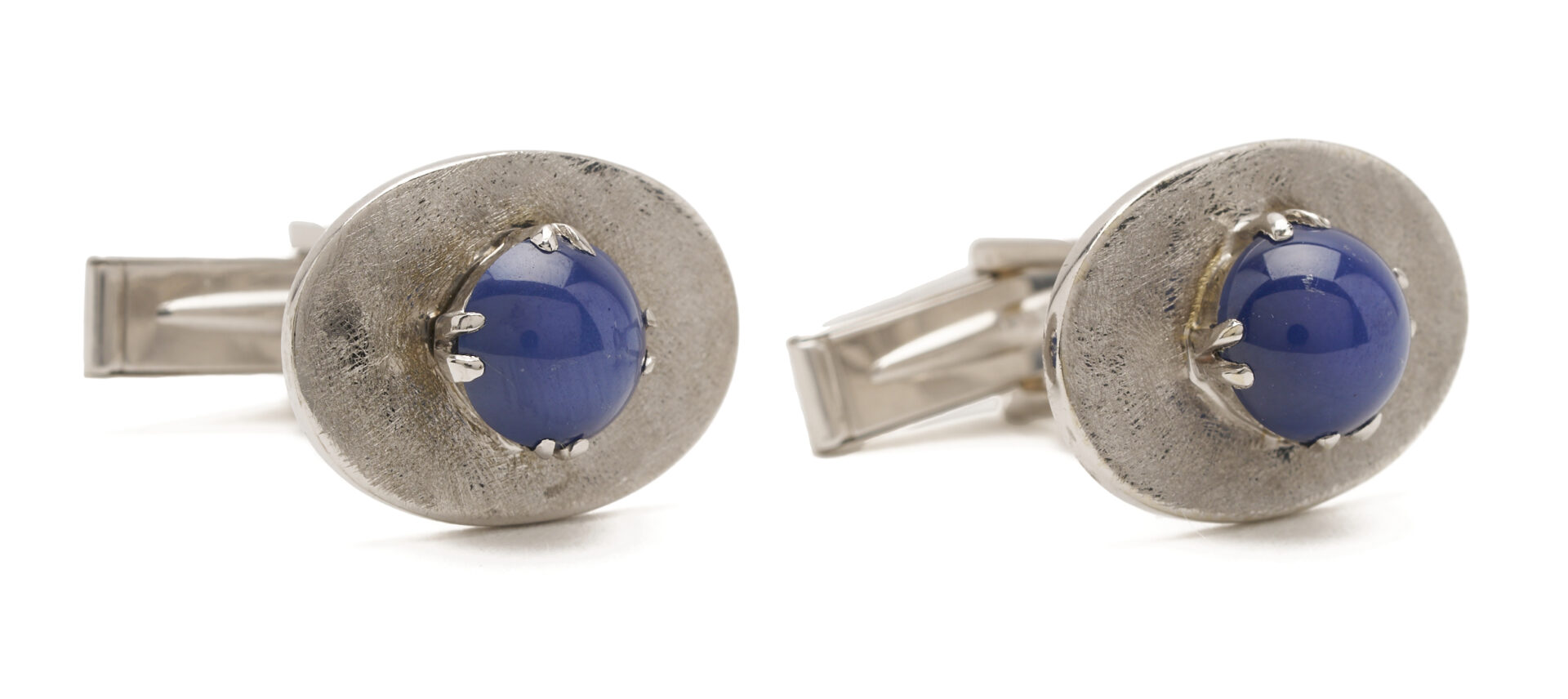 Lot 1229: 14K White Gold & Sapphire Cufflinks