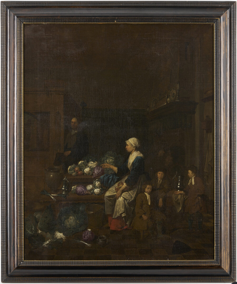 Lot 122: Large Jan Baptist Lambrechts O/C, Kitchen Interior Scene