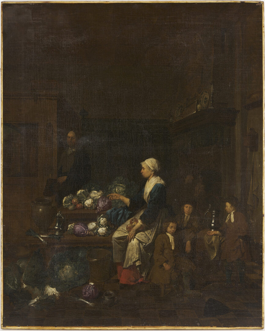 Lot 122: Large Jan Baptist Lambrechts O/C, Kitchen Interior Scene