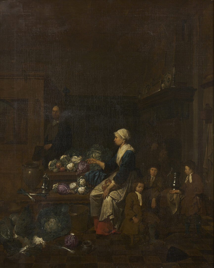 Lot 122: Large Jan Baptist Lambrechts O/C, Kitchen Interior Scene