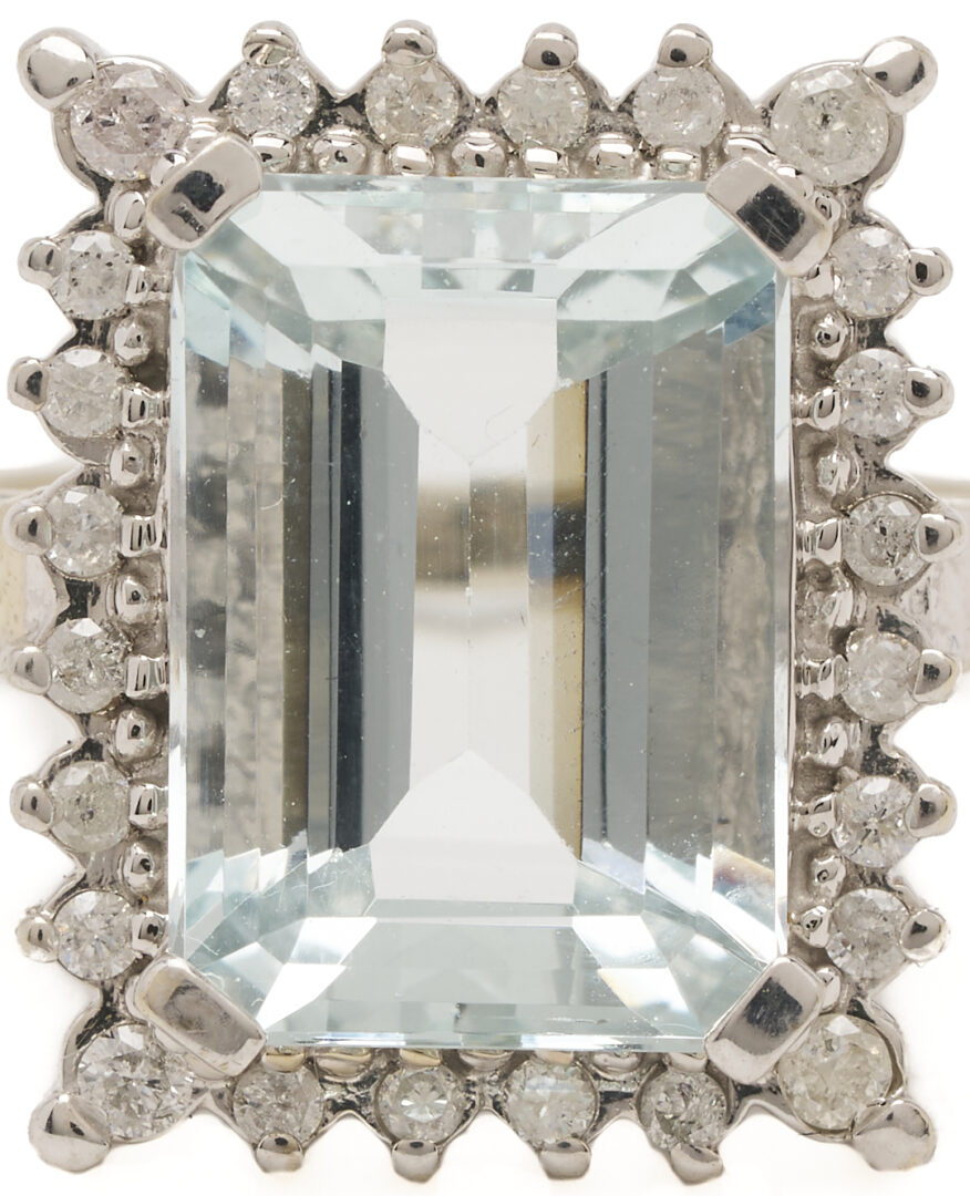 Lot 1231: Ladies' 14K White Gold, Emerald Cut Aquamarine & Diamond Ring