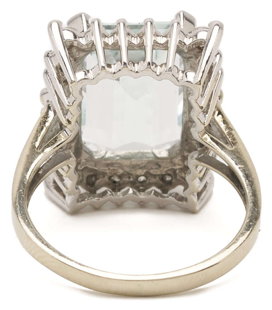 Lot 1231: Ladies' 14K White Gold, Emerald Cut Aquamarine & Diamond Ring