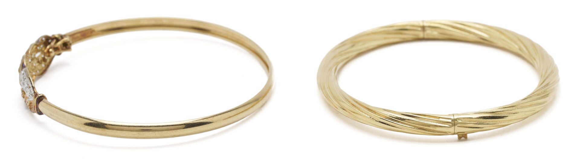 Lot 1233: Two (2) Ladies' Gold Bangle Bracelets