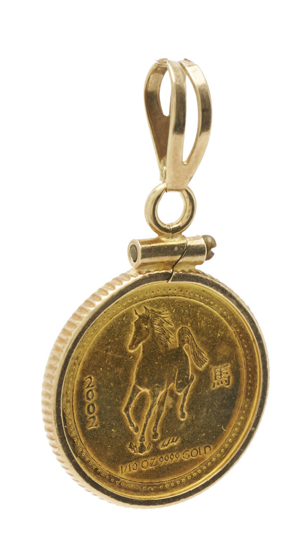 Lot 1237: 14K Italian Yellow Gold Cross Necklace and Australian 14K Yellow Gold Bezel Coin Pendant