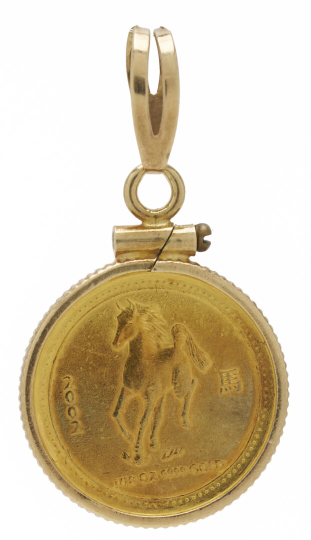 Lot 1237: 14K Italian Yellow Gold Cross Necklace and Australian 14K Yellow Gold Bezel Coin Pendant