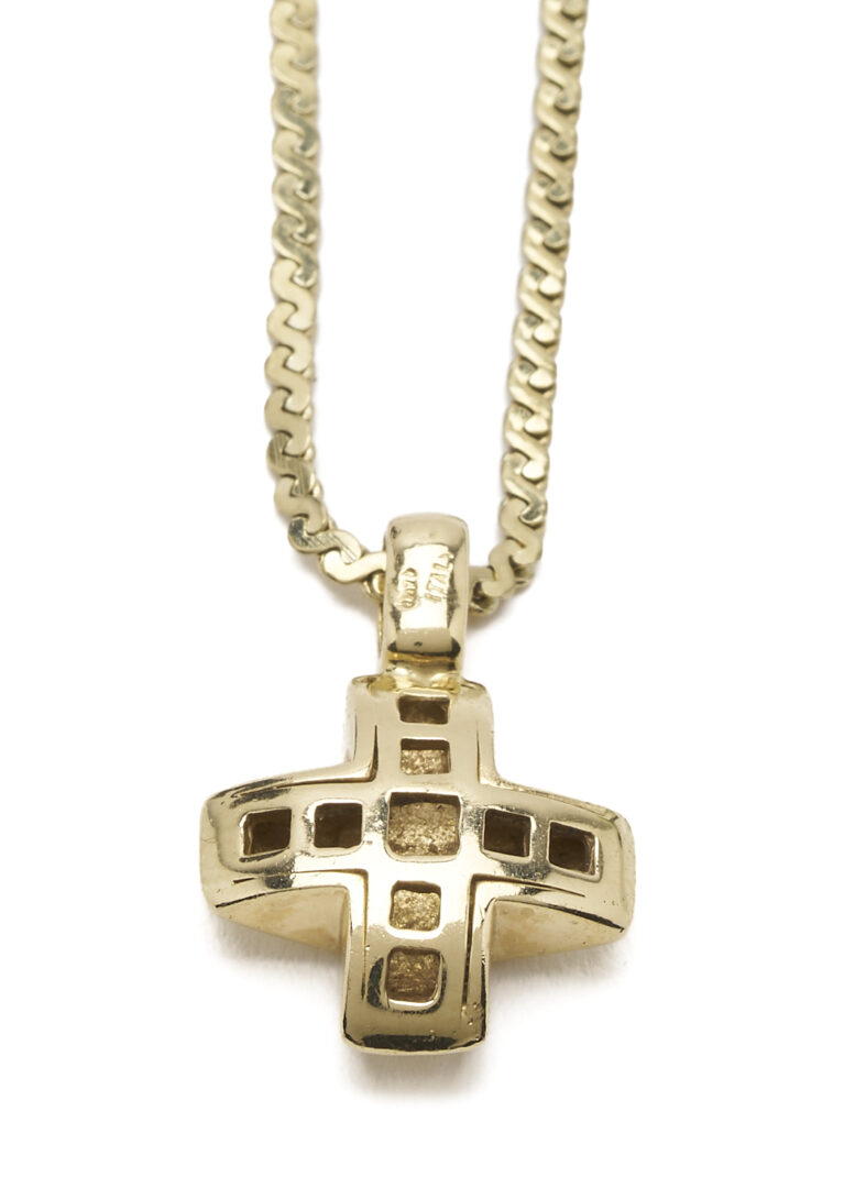 Lot 1237: 14K Italian Yellow Gold Cross Necklace and Australian 14K Yellow Gold Bezel Coin Pendant