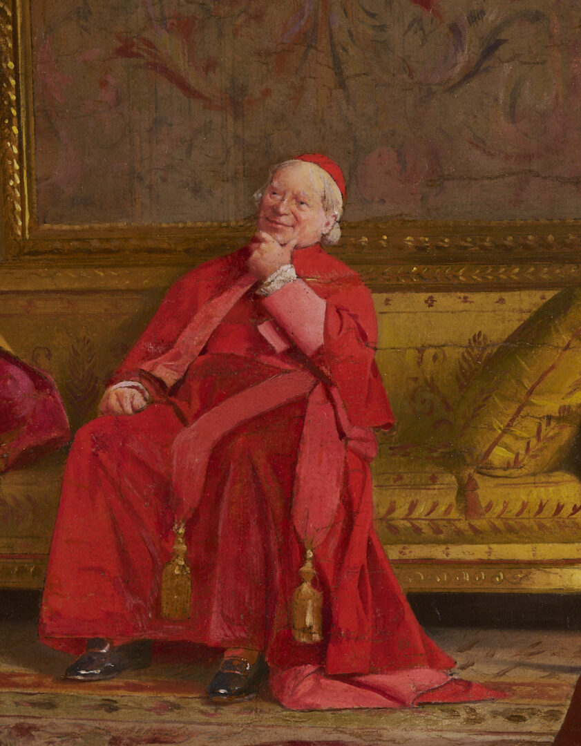 Lot 123: Jehan Georges Vibert O/C Painting, Preening Cardinal