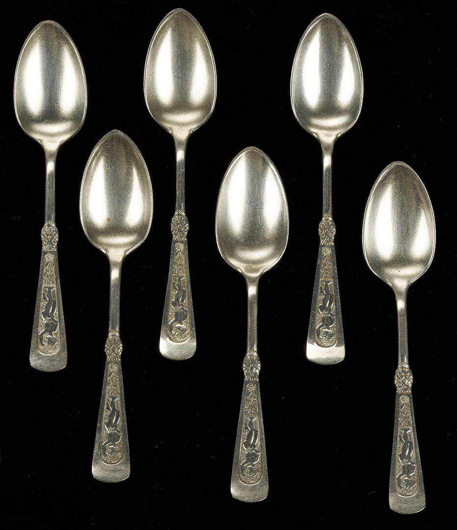 Lot 1250: Tiffany Olympian Carving Set plus demitasse spoons and cocktail forks