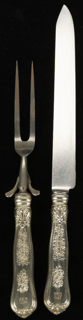 Lot 1250: Tiffany Olympian Carving Set plus demitasse spoons and cocktail forks