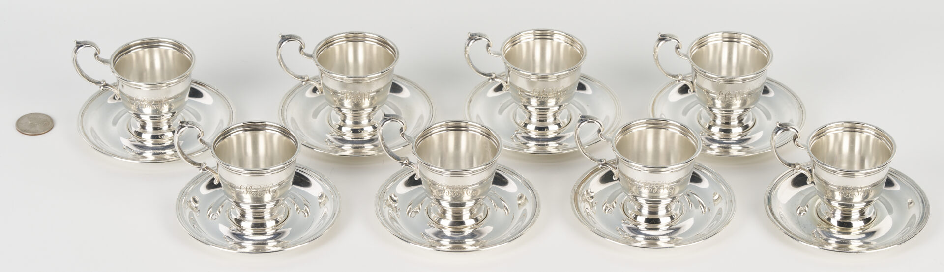 Lot 1254: 8 Whiting Sterling Demitasse Cups w/ Saucers