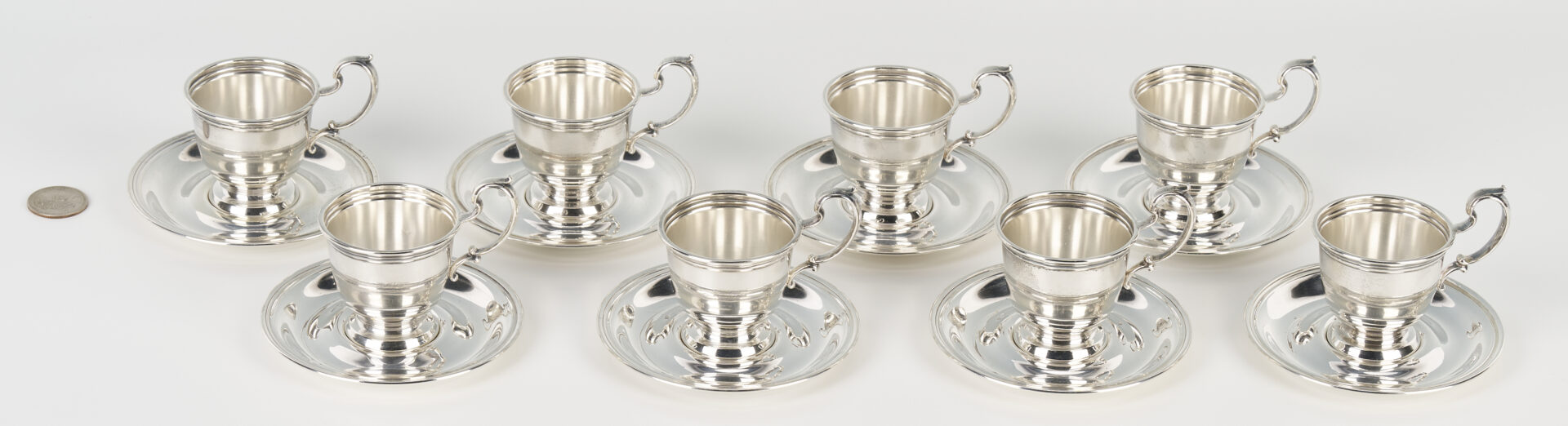 Lot 1254: 8 Whiting Sterling Demitasse Cups w/ Saucers