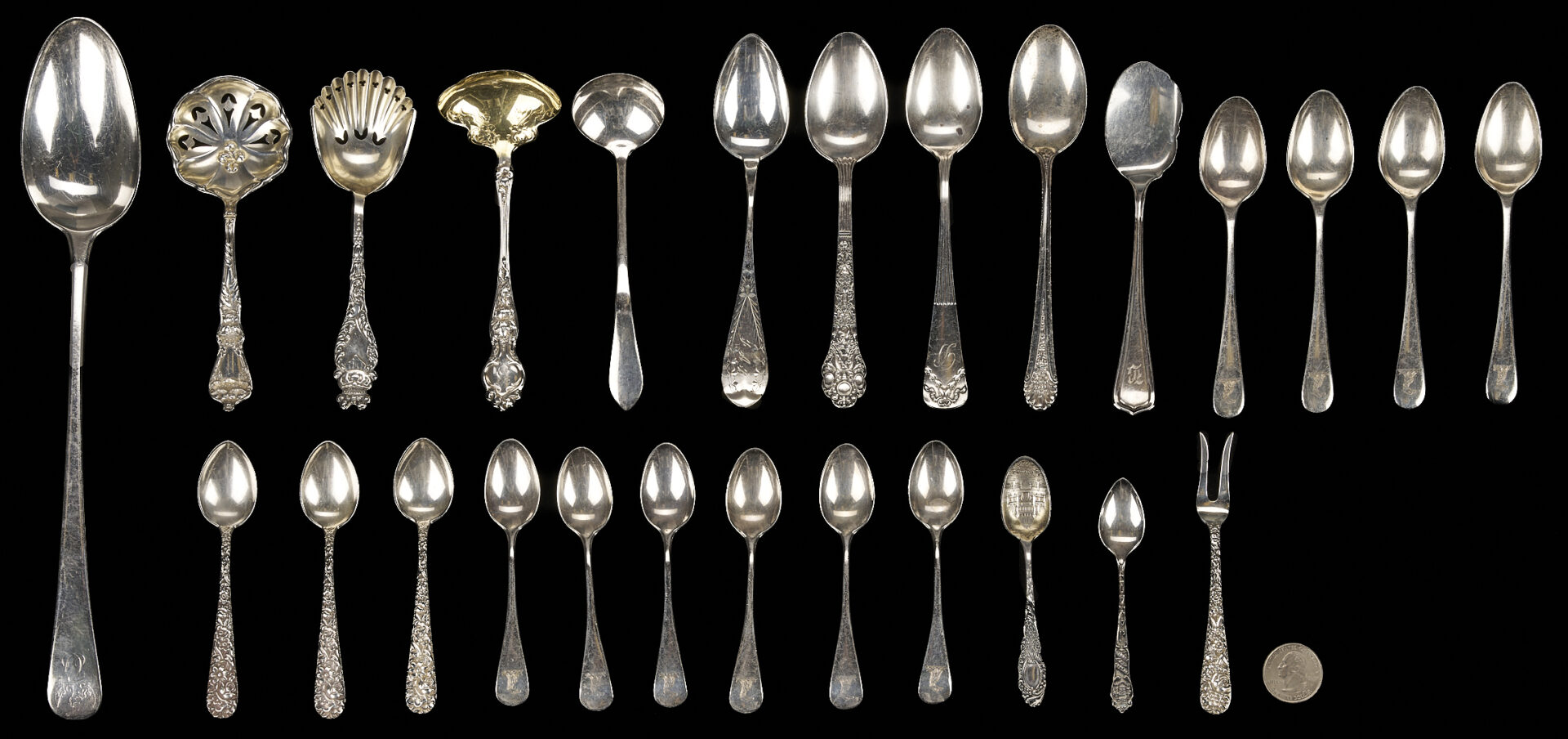 Lot 1256: 26 Pcs. Sterling Flatware, incl. English Stuffing Spoon