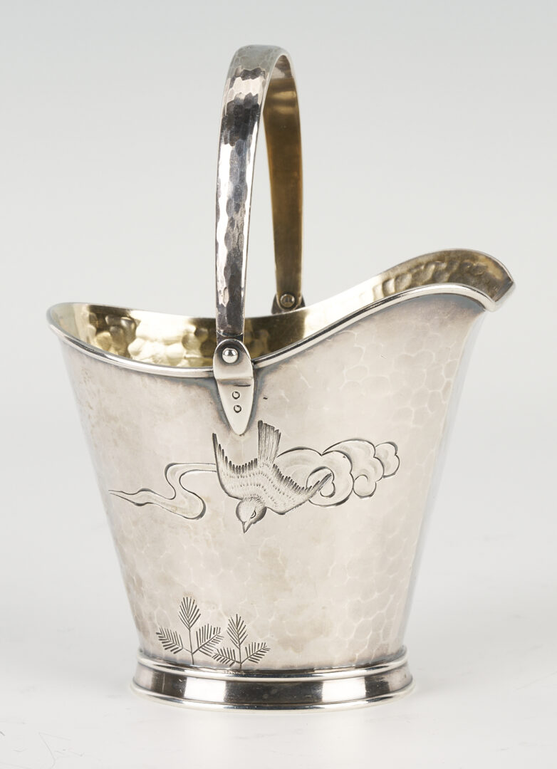 Lot 1260: Whiting Japanese – Aesthetic Sterling Bucket plus S/P Sardine Box and Jug