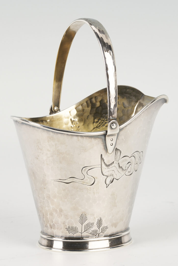 Lot 1260: Whiting Japanese – Aesthetic Sterling Bucket plus S/P Sardine Box and Jug