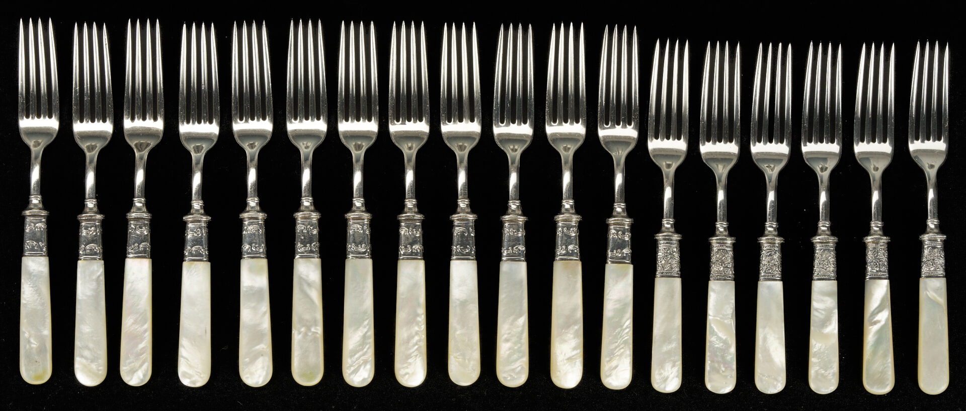 Lot 1262: 51 pcs Sterling and Mother of Pearl Handled Flatware