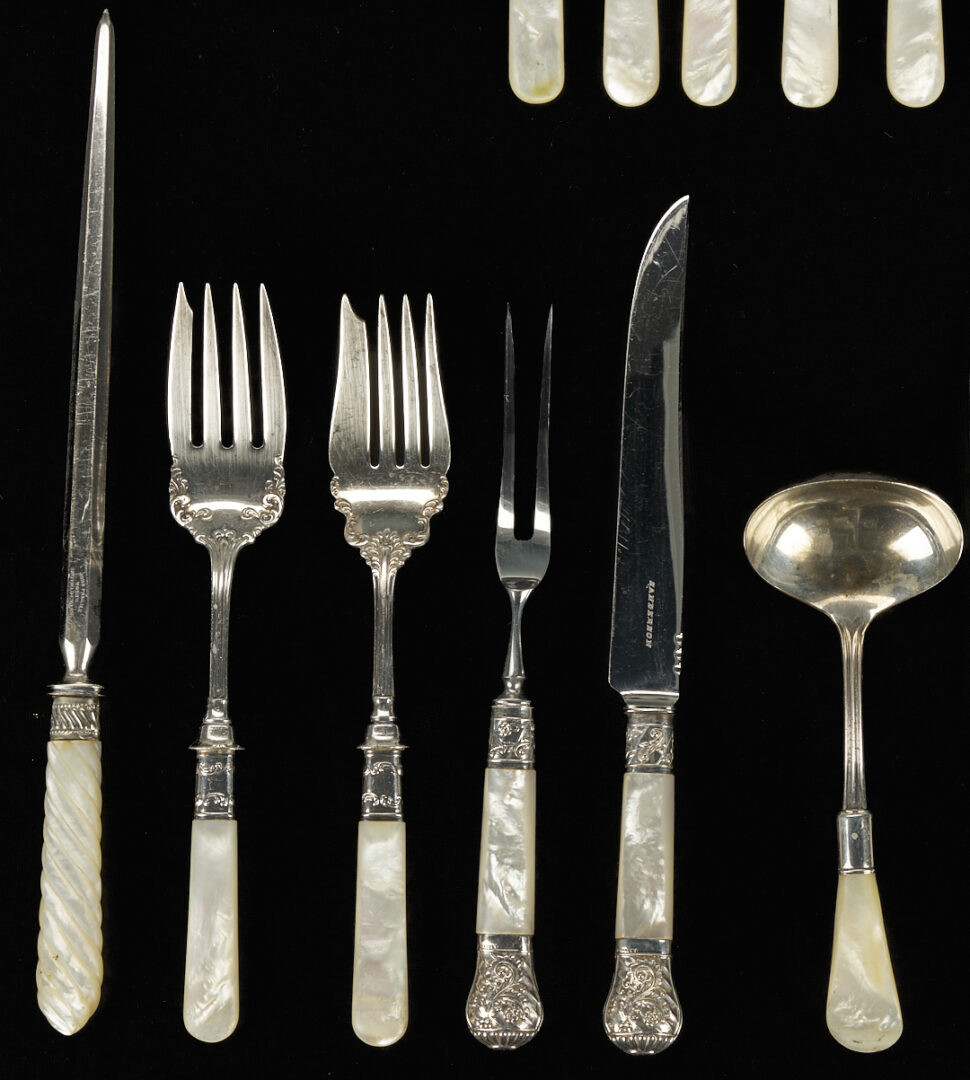 Lot 1262: 51 pcs Sterling and Mother of Pearl Handled Flatware