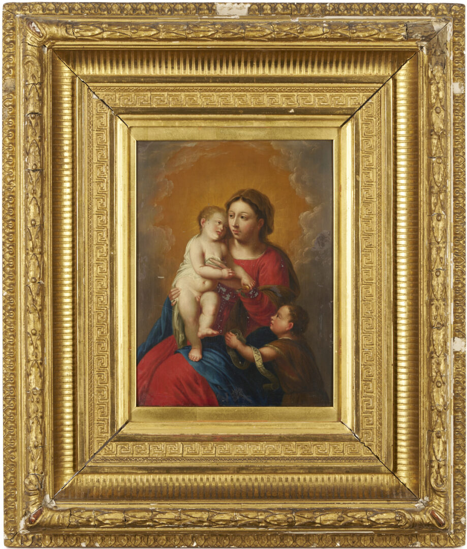 Lot 128: Antwerp School 17th C. Madonna & Child with St. John the Baptist, Ex-Sothebys