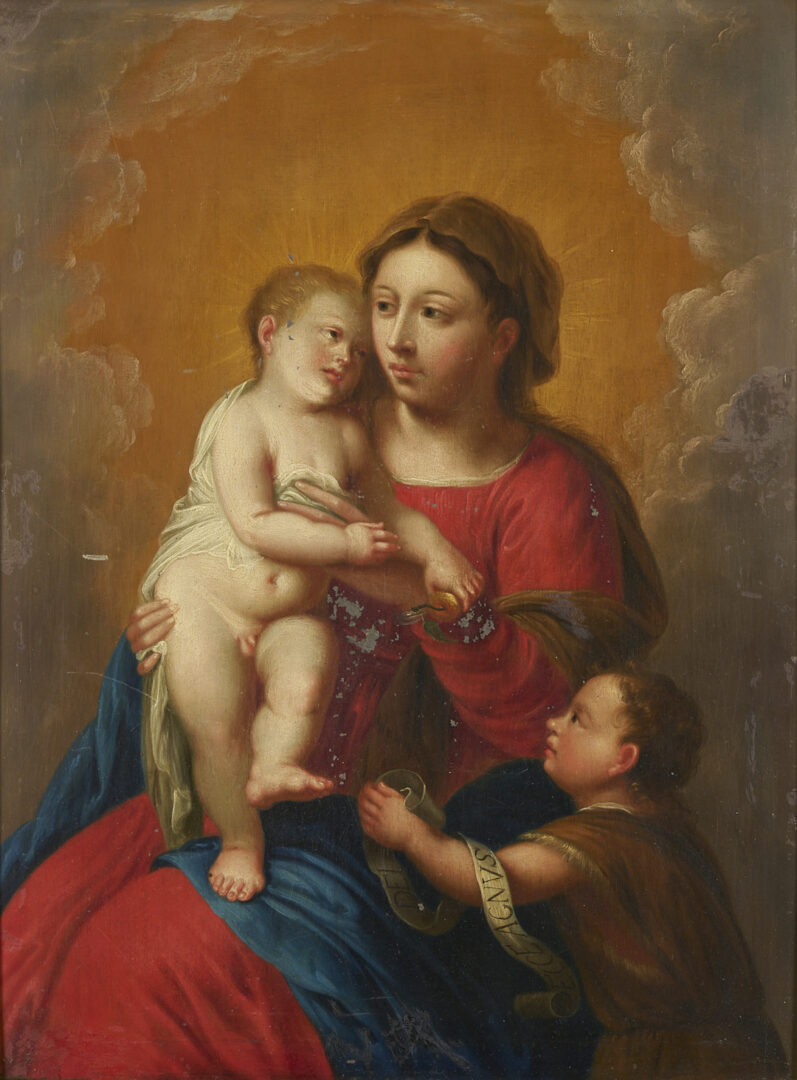 Lot 128: Antwerp School 17th C. Madonna & Child with St. John the Baptist, Ex-Sothebys