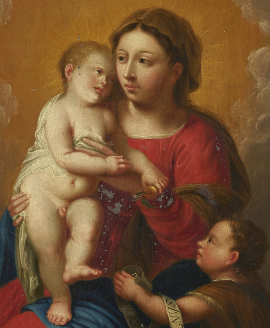 Lot 128: Antwerp School 17th C. Madonna & Child with St. John the Baptist, Ex-Sothebys