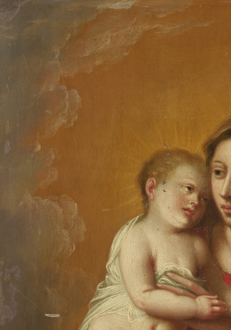 Lot 128: Antwerp School 17th C. Madonna & Child with St. John the Baptist, Ex-Sothebys