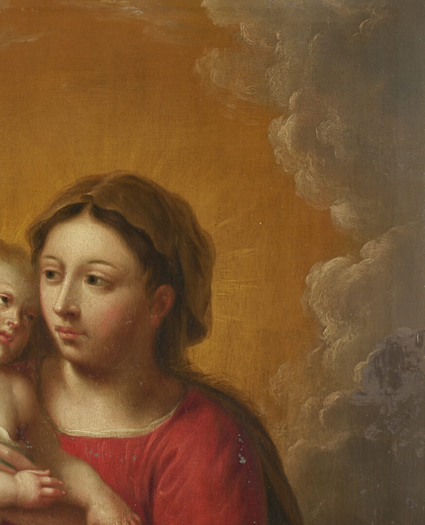 Lot 128: Antwerp School 17th C. Madonna & Child with St. John the Baptist, Ex-Sothebys