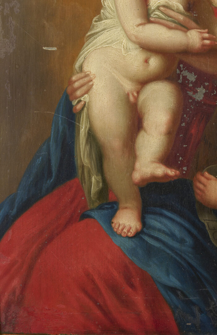 Lot 128: Antwerp School 17th C. Madonna & Child with St. John the Baptist, Ex-Sothebys