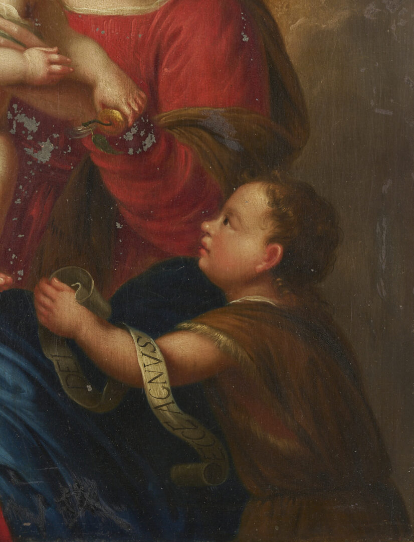 Lot 128: Antwerp School 17th C. Madonna & Child with St. John the Baptist, Ex-Sothebys